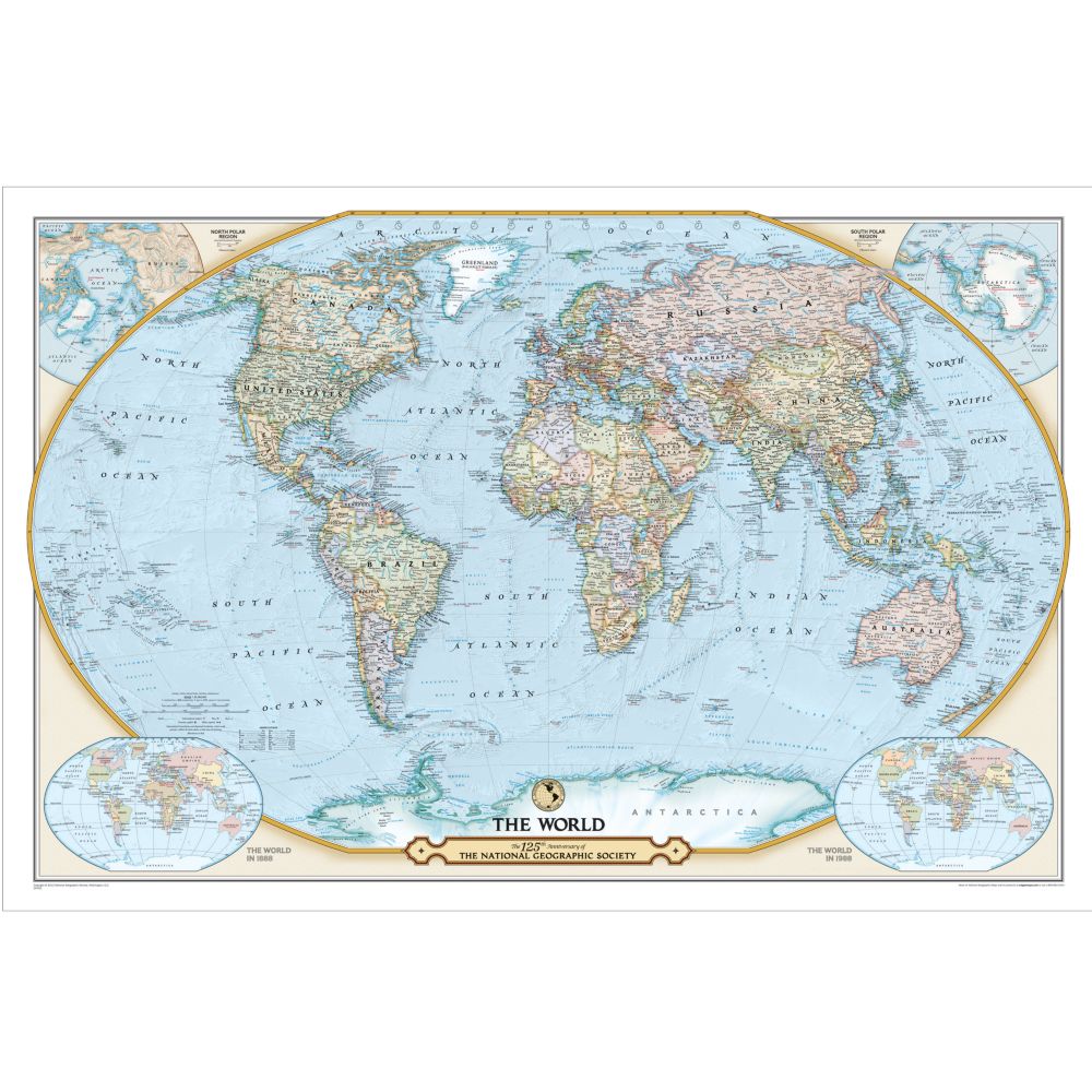 NGS 125th Anniversary World Map - Laminated