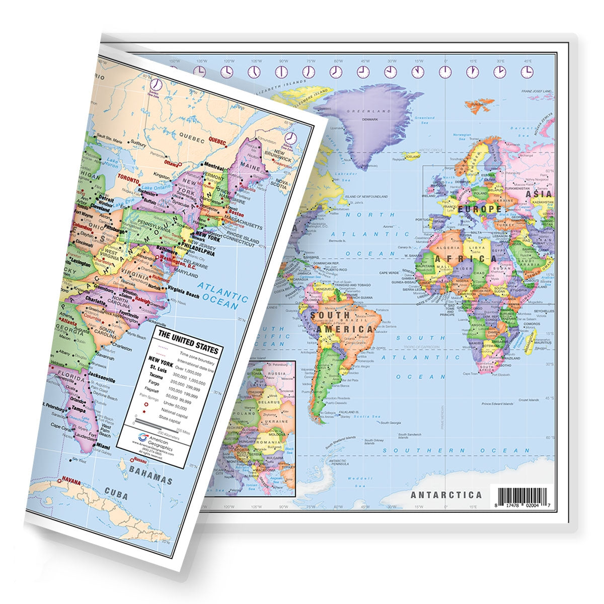 USA and Americas-Centered World Desk Map (13" x 18"), 2-Sided, Laminated by Lighthouse Geographics