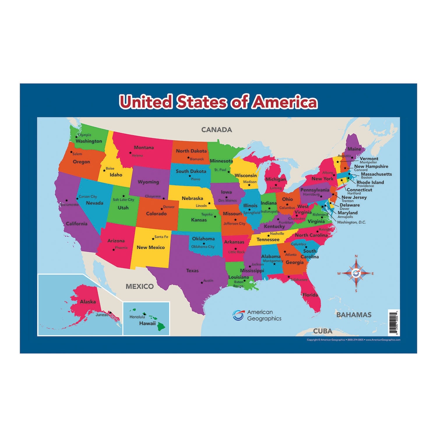 USA Map for Kids (18" x 26" Laminated) by Lighthouse Geographics