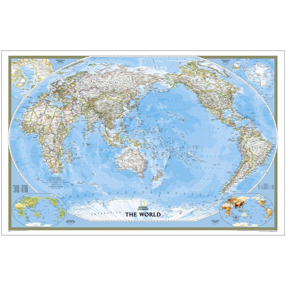 Pacific Centered World Classic Map - Enlarged Laminated