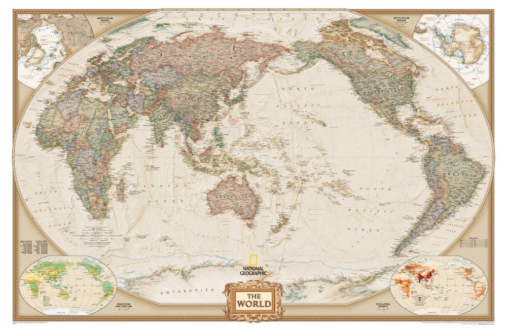 Pacific Centered World Executive Map - Enlarged Paper