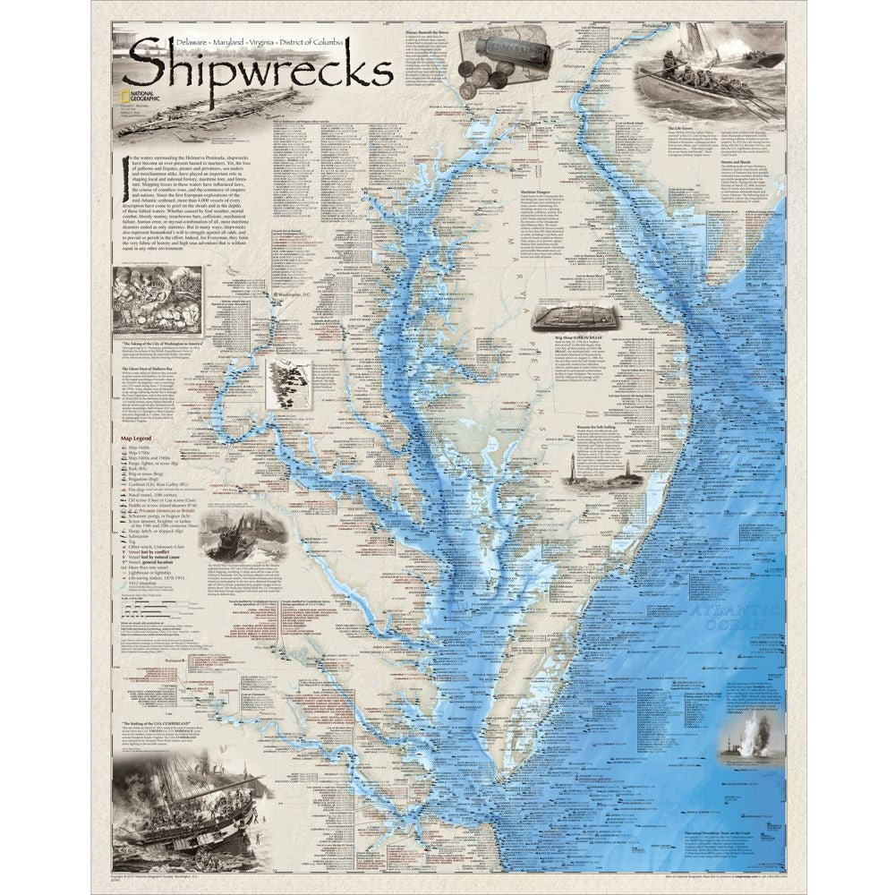 Shipwrecks of Delmarva Map - Laminated