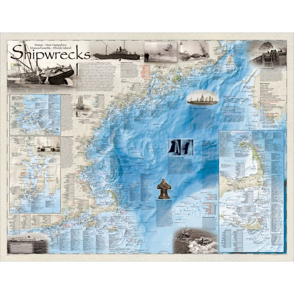 Shipwrecks of the Northeast Map - Laminated