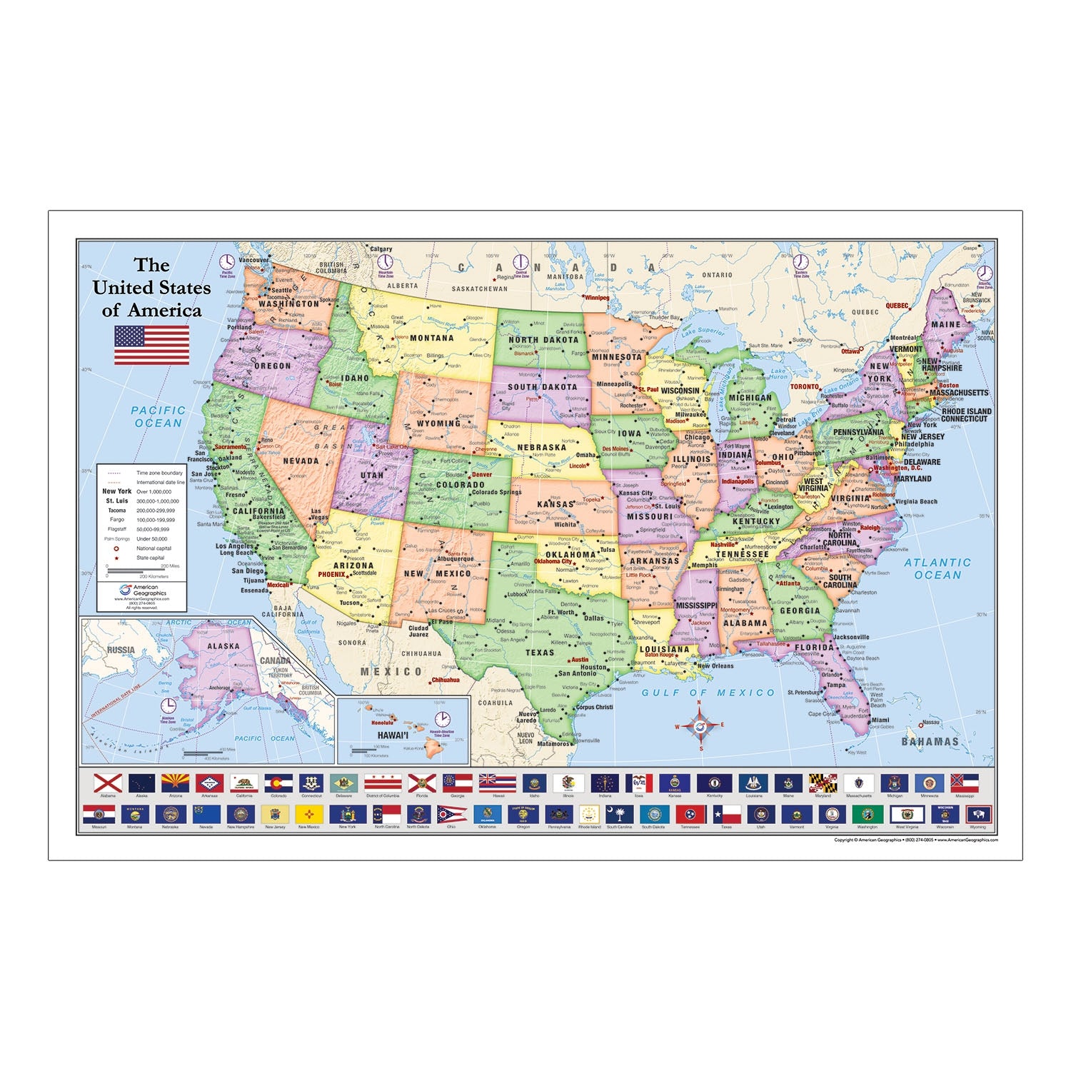 United States (USA) Map with State Flags for Kids Rolled Paper (36" x 24") by Lighthouse Geographics